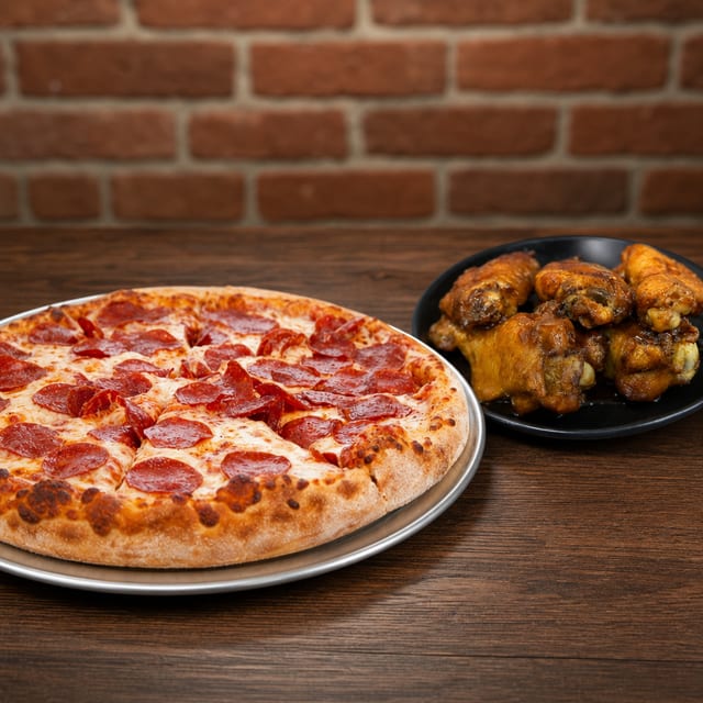 2 Toppings Pizza + 10 Wings.